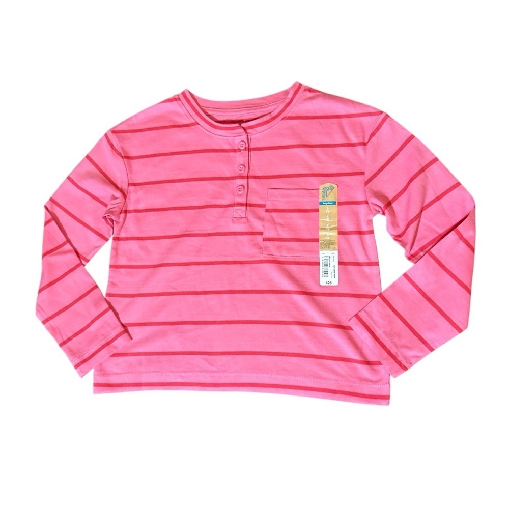 Thereabouts Girls Pink Striped Henley Top Long Sleeve Size Small 7/8